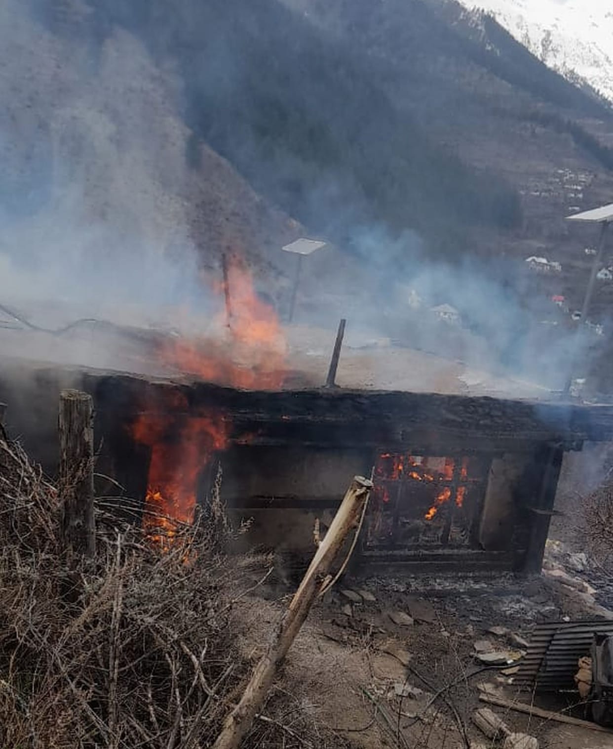 Two storey house burnt to ashes in Lahaul's Badha village