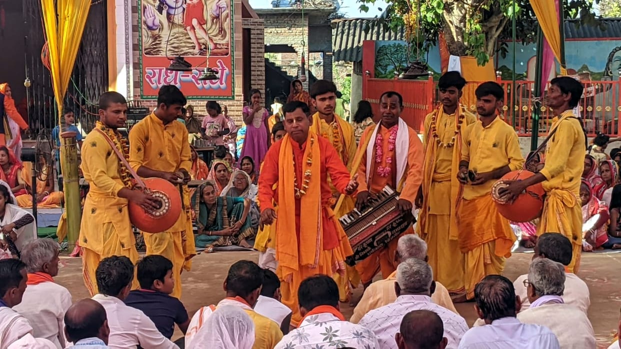 Devotees swing in Akhand Mahanam Sankirtan in Begawala