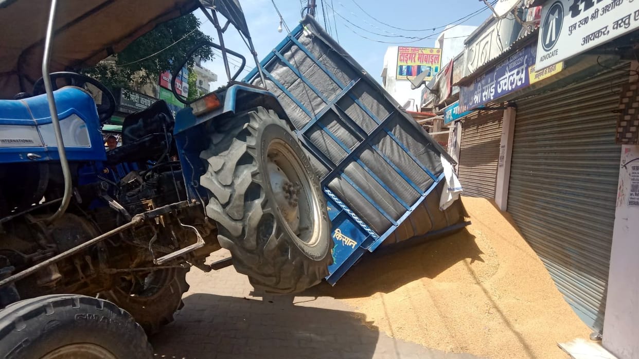 The culvert could not bear the load of the trolley full of wheat, it sank