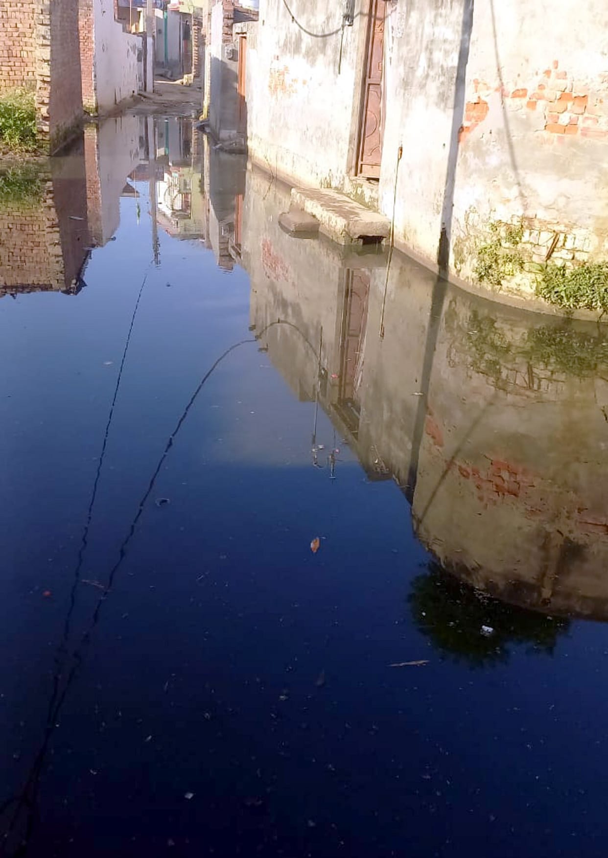 Water filled on the roads due to overflow of ponds in Gandrau