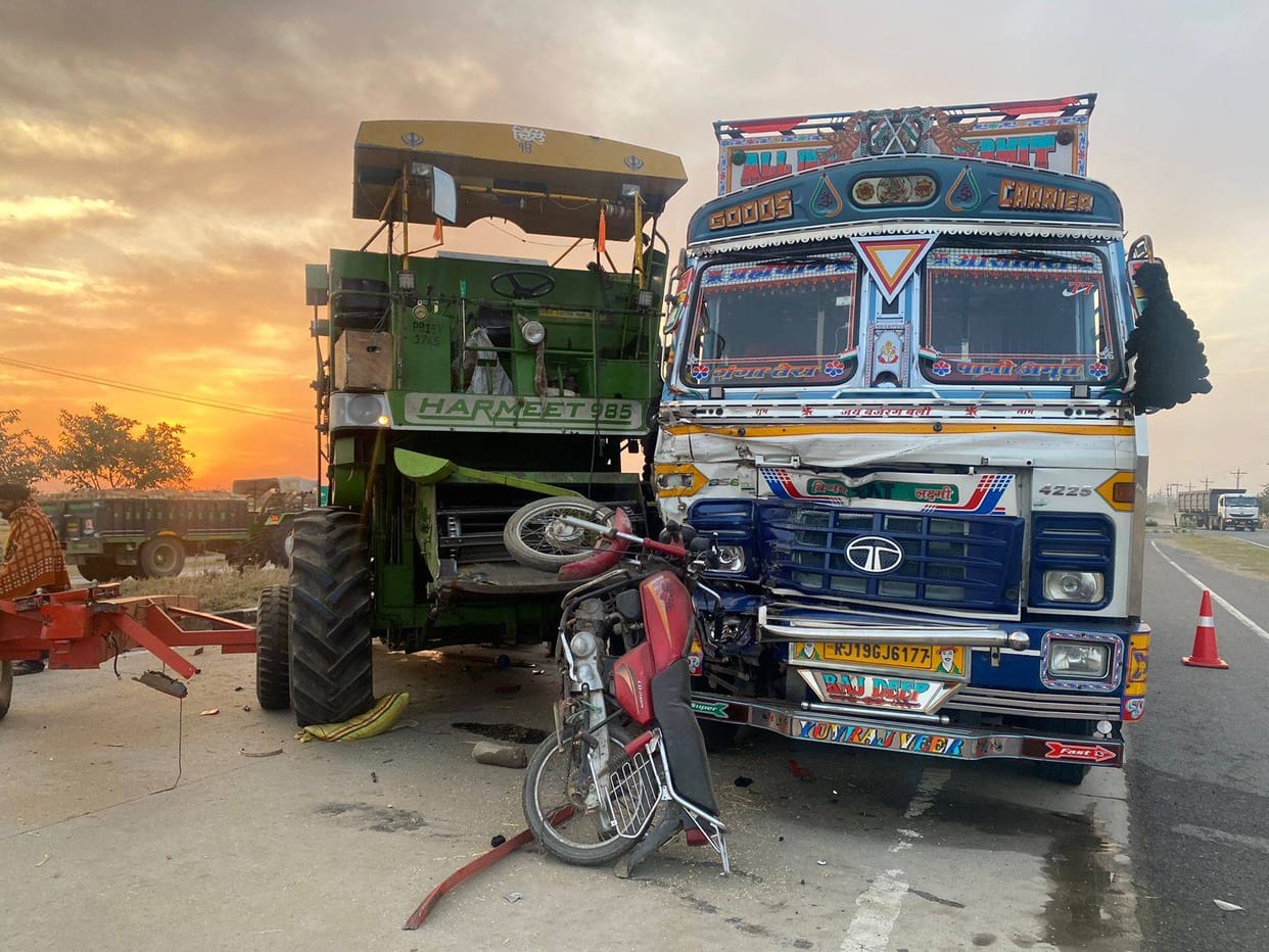 Combine and truck collision, two injured