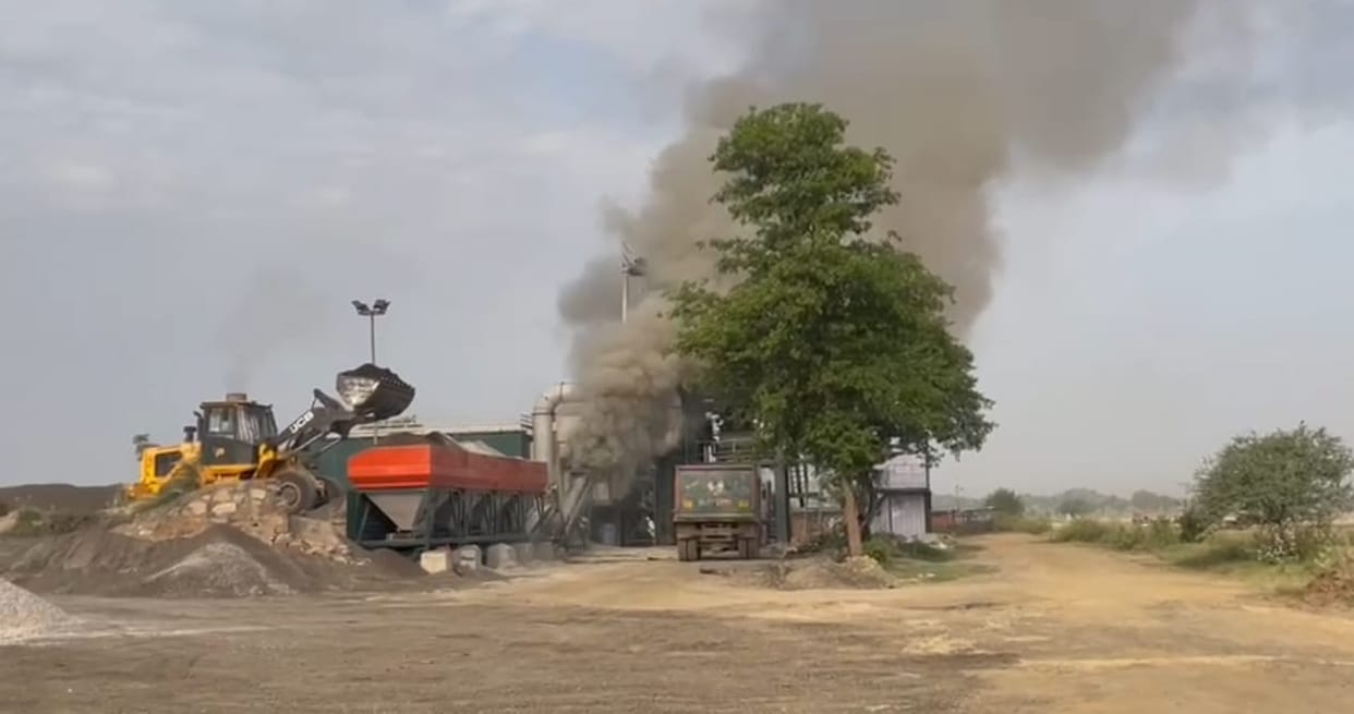 toxic waste burning in industrial area at night