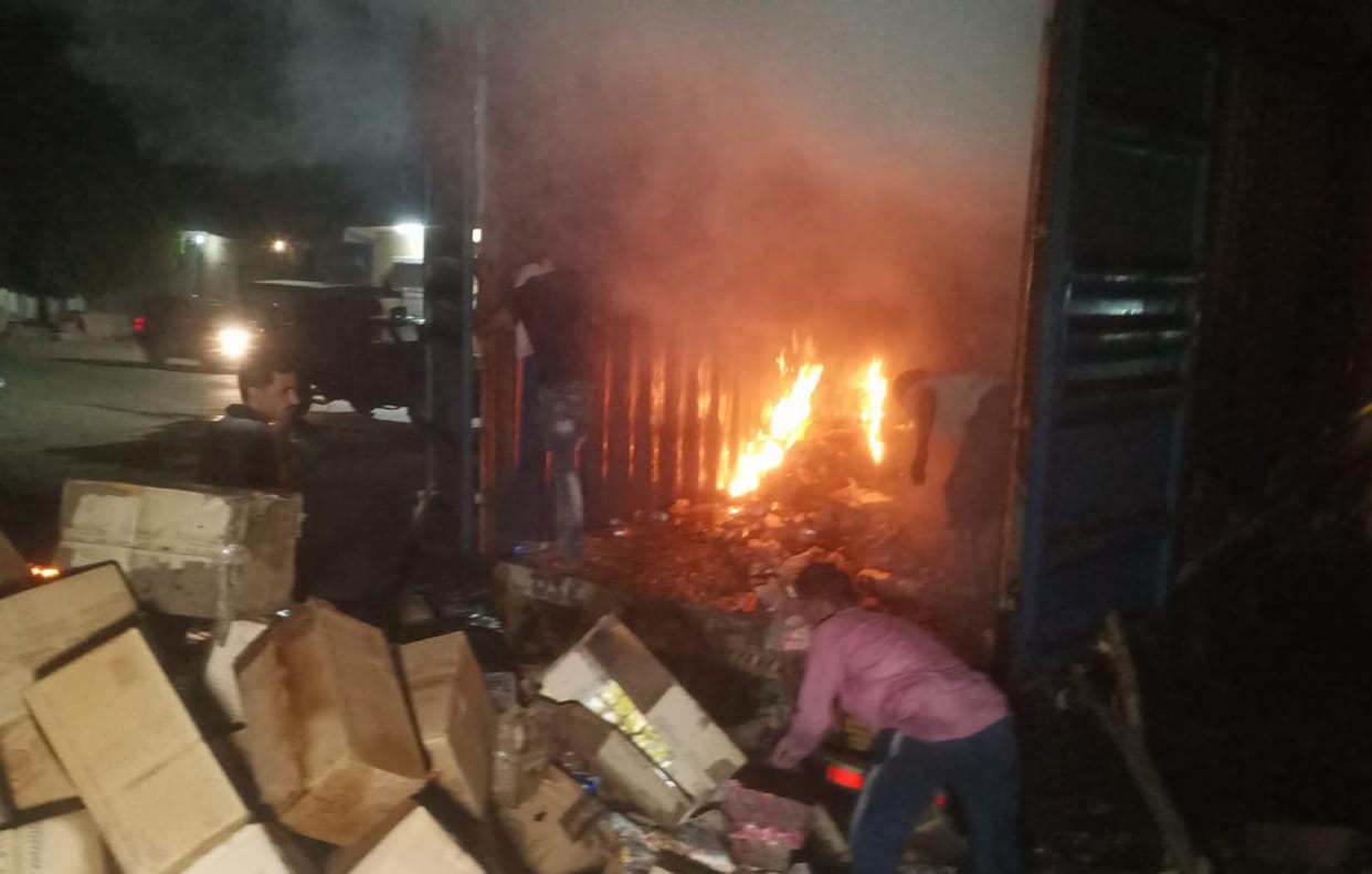 Container caught fire due to high tension line