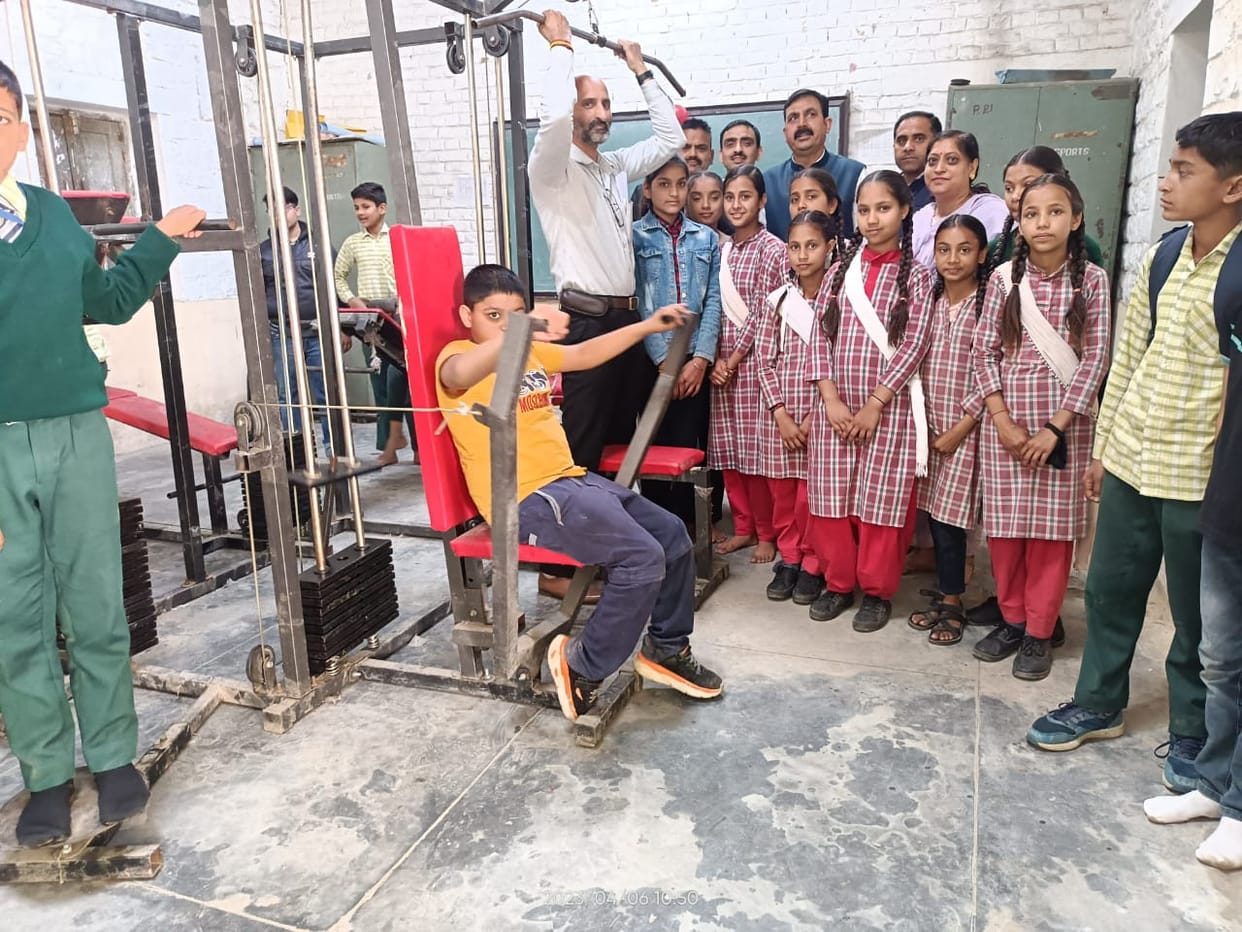 Students of Bharedi school will exercise in the gym along with studies
