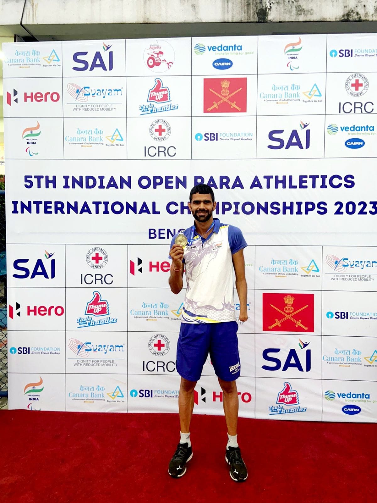 Ajay became gold medalist by jumping six and a half meters long