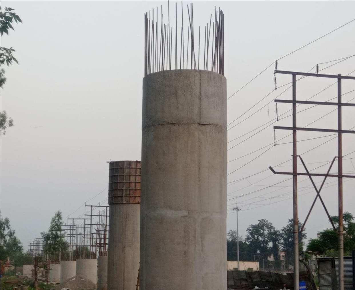Build pillars of railway overbridge