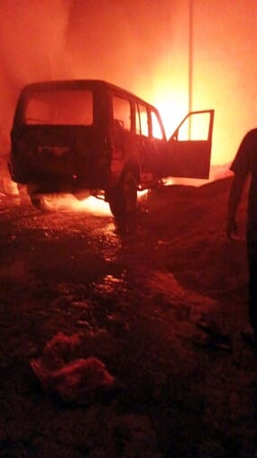 A sudden fire broke out in a car parked in the godown