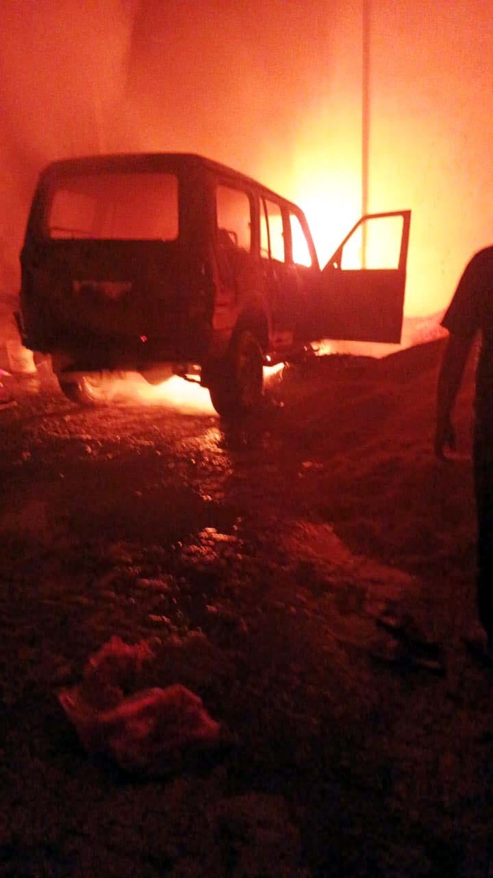 A sudden fire broke out in a car parked in the godown