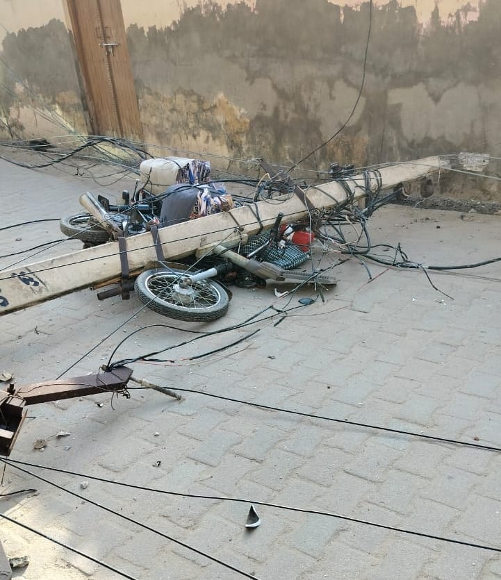 Electric pole fell on bike, driver injured
