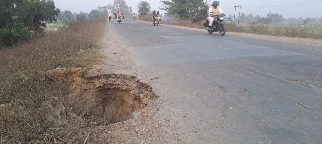 Walk carefully, There are deadly pits near the Khannaut river bridge