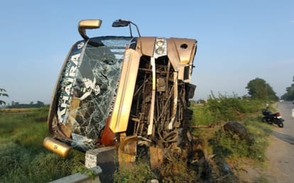 Private bus going to Palia overturned on highway, driver's leg broken