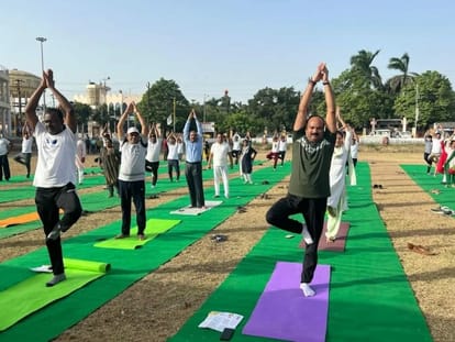 Yoga week started, yoga practice was done to the devotees