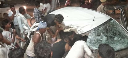 The car first collided with the bike, then the tractor-trolley, the driver died