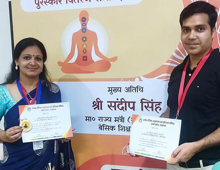 Anshika and Vikas Kumar honored with State Yoga Award