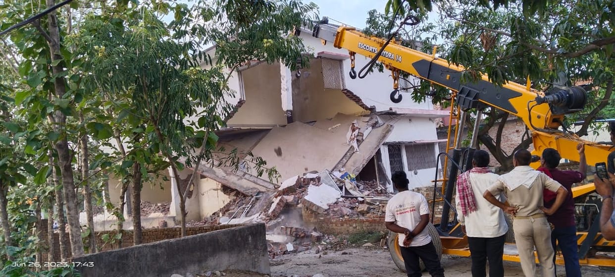 Demolished by bulldozer from a two-storey pucca house built on the land of Pokhri