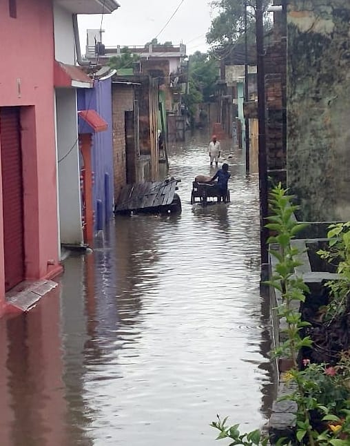 Raja's streets filled with rain water in Tajpur