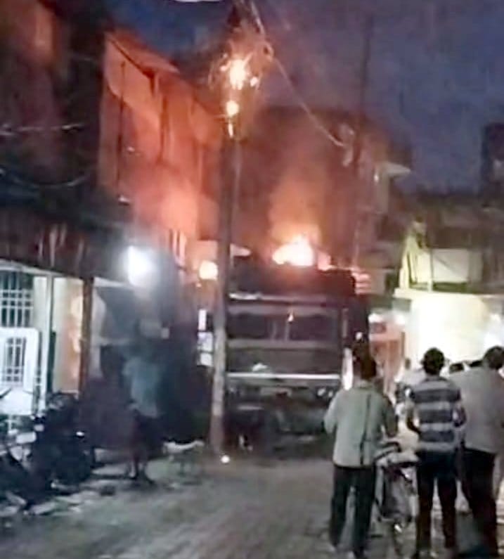 Truck caught fire due to sparking in electric wire