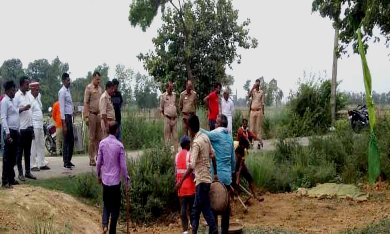 Police arrived on the complaint of making a religious place by pouring soil