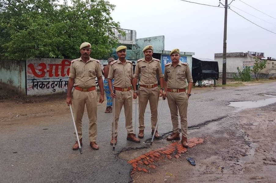 Police guard in the village