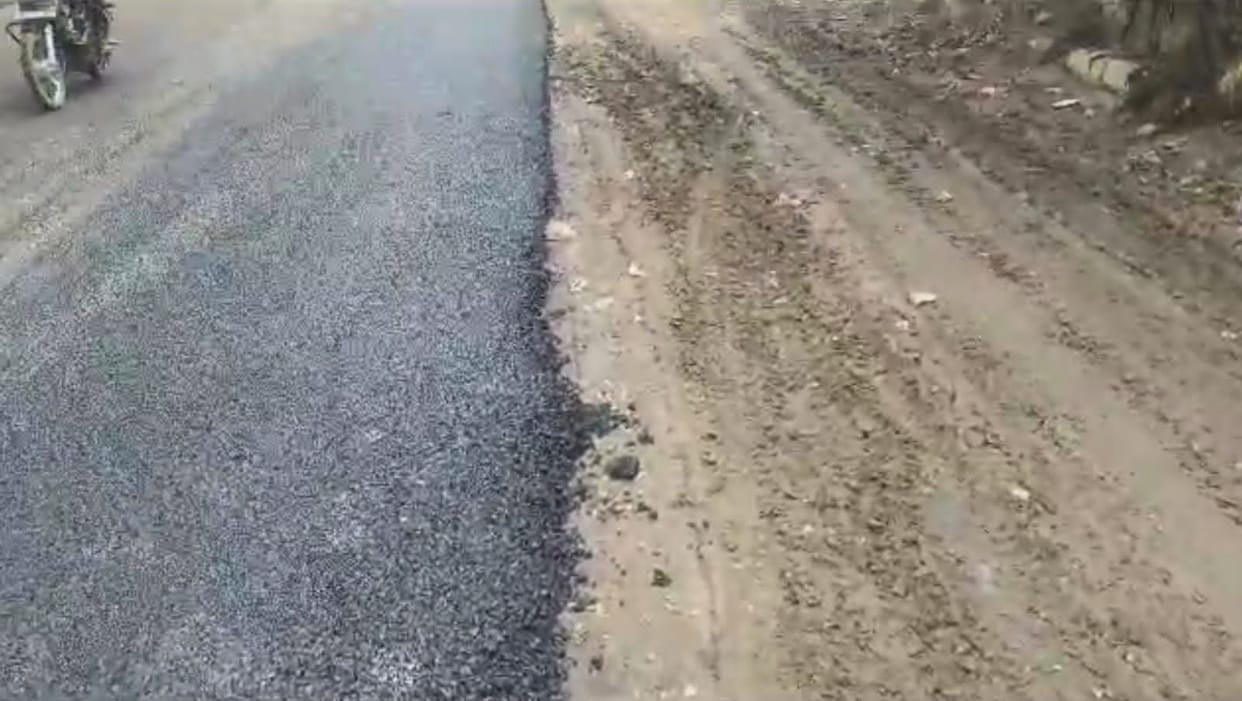 Road built over mud pits