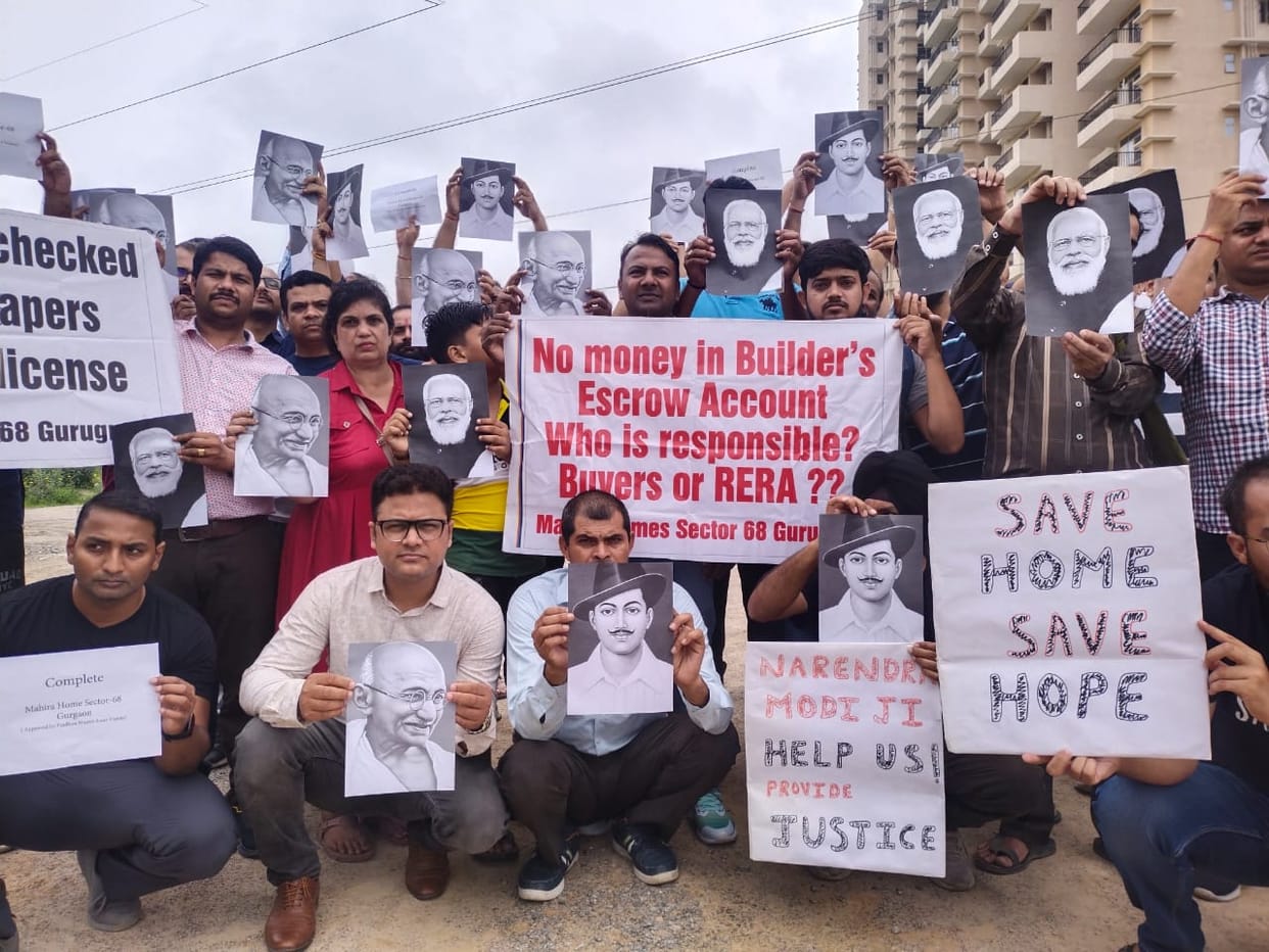 Mahira Homes buyers protest at site amid rain