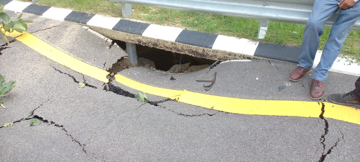 Purvanchal Expressway road damaged