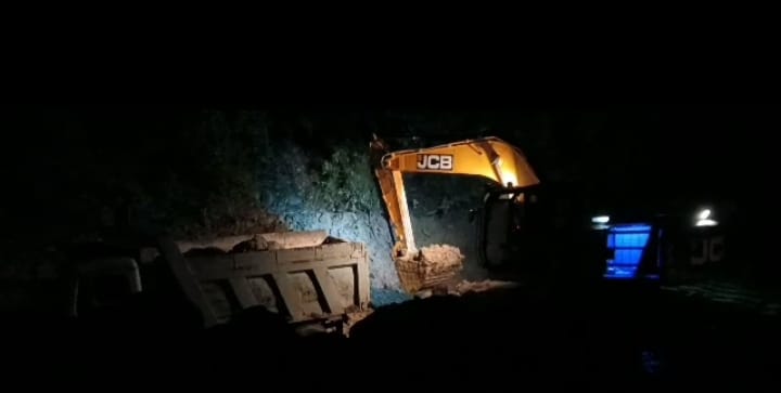 Debris is being removed even at night to open Purnagiri road