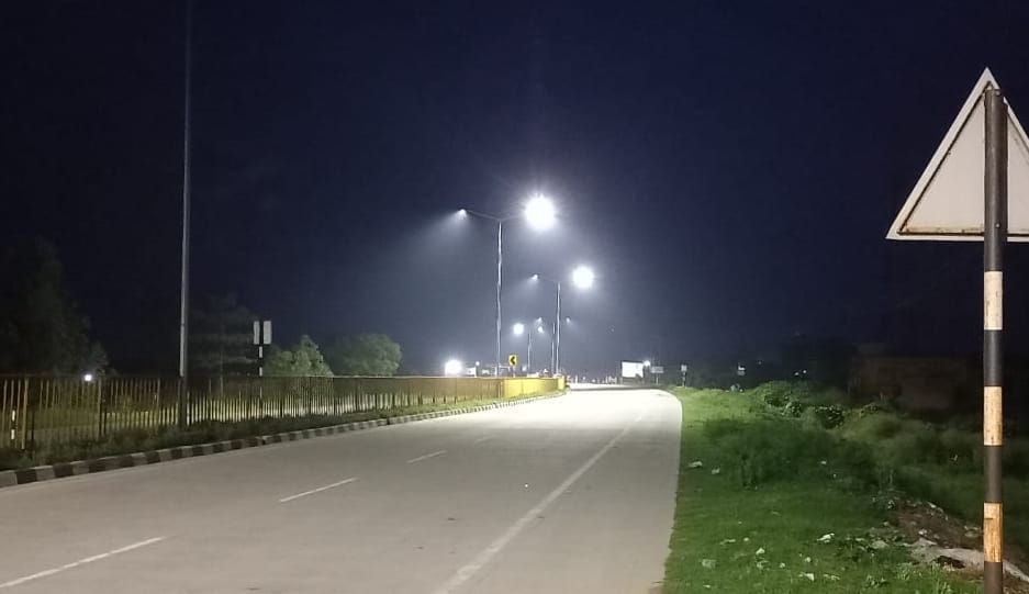 National Highway lit up with lights