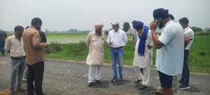 Road under construction was broken due to passing of combine