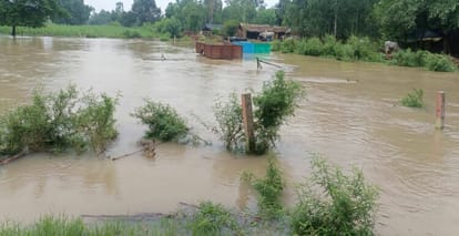 Ganga River flowing above the danger mark in budaun
