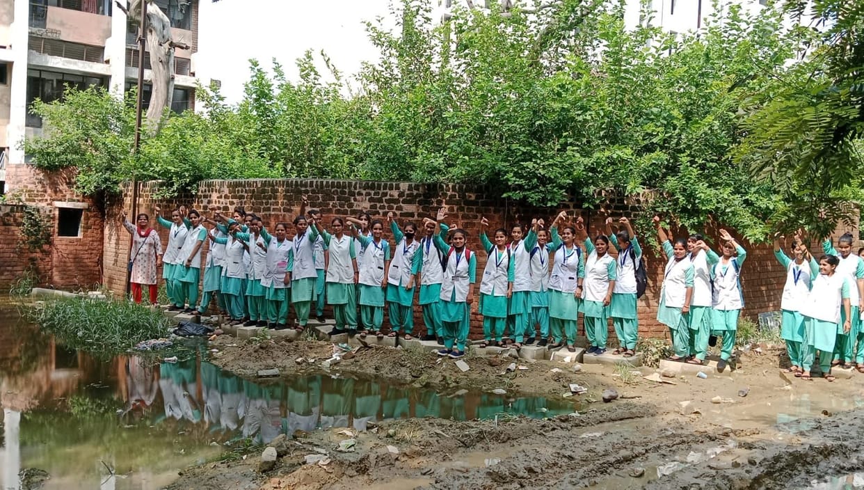 Classes of nursing girl students are being held in dilapidated building declared condom for three years