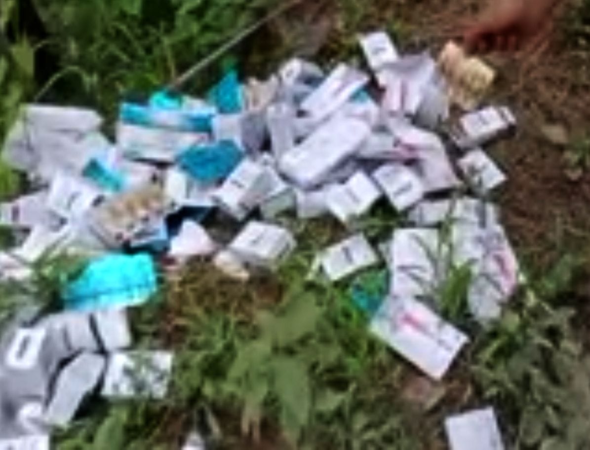 Expiry medicines being thrown in the jungles of Aanji