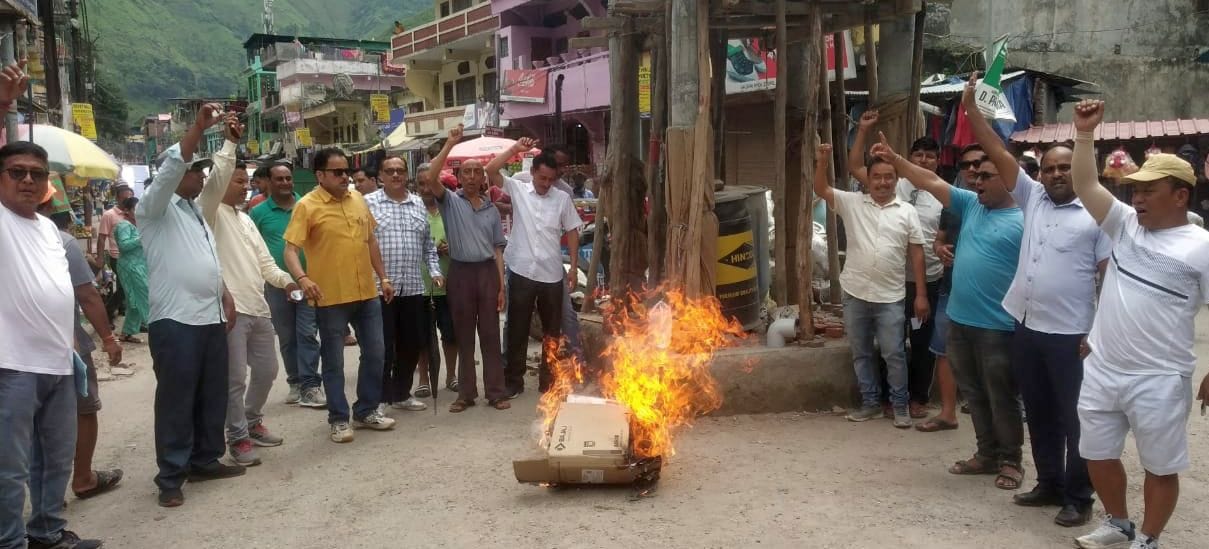 Congressmen burnt the effigy of the central government