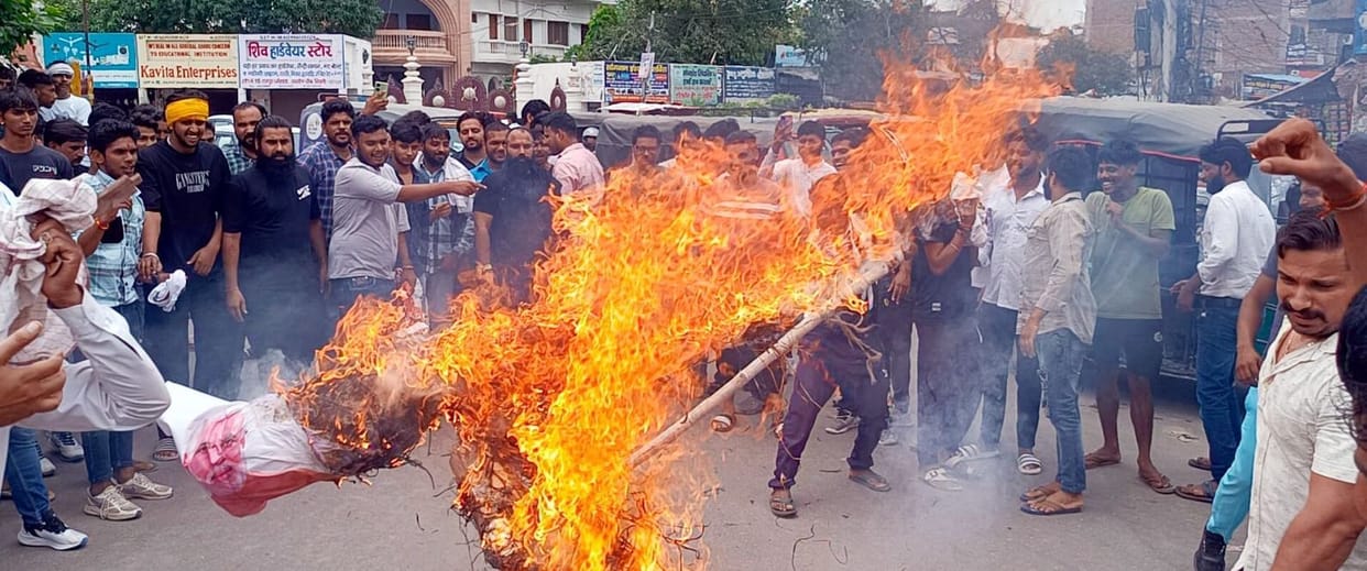 Rajput society protested against lathi charge