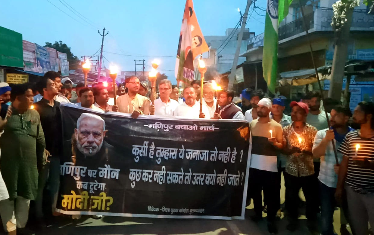 Congressmen take out torch procession in protest against Manipur incident