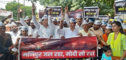 AAP protests against Manipur violence