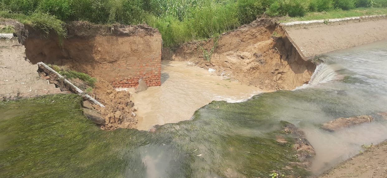 Bank of Bhakra branch canal broken two hundred meters from Baliala head