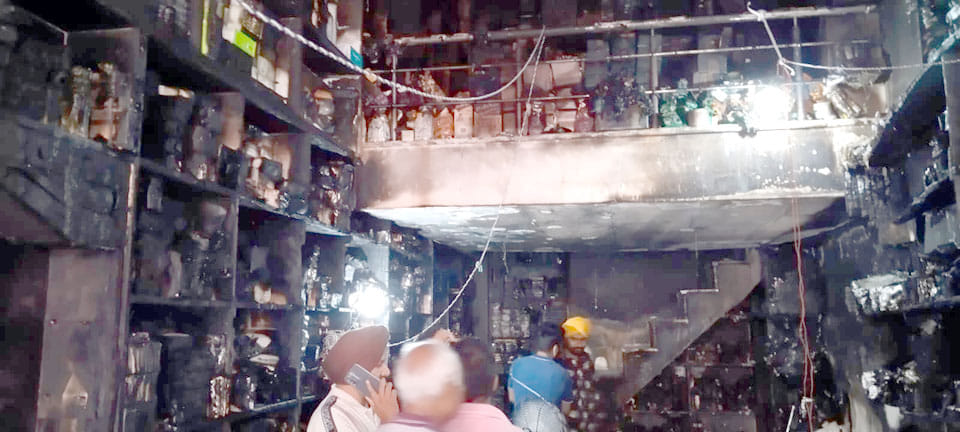 Short circuit fire in medical shop, burnt goods
