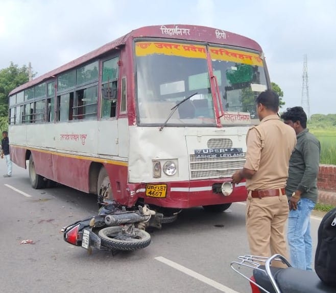 Bike rammed into roadways bus, two people injured