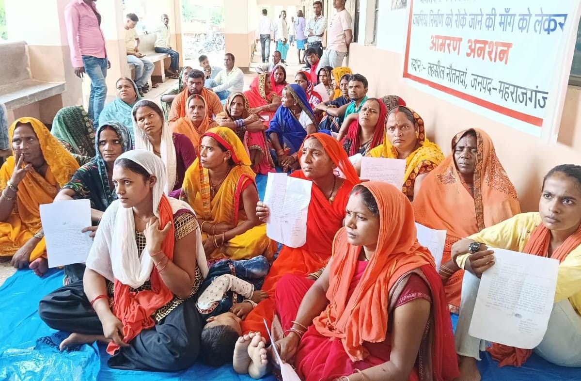 Women sitting on fast unto death to stop illegal construction
