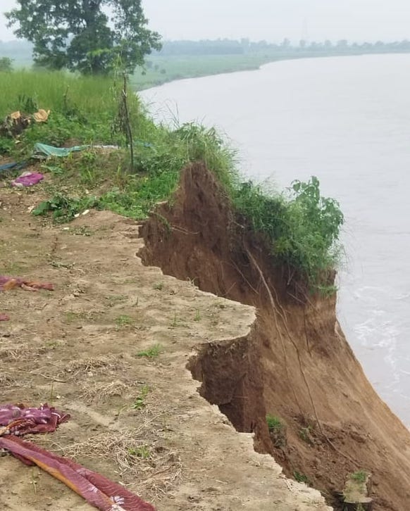 Erosion of agricultural land continues in village Gauspur for the second day