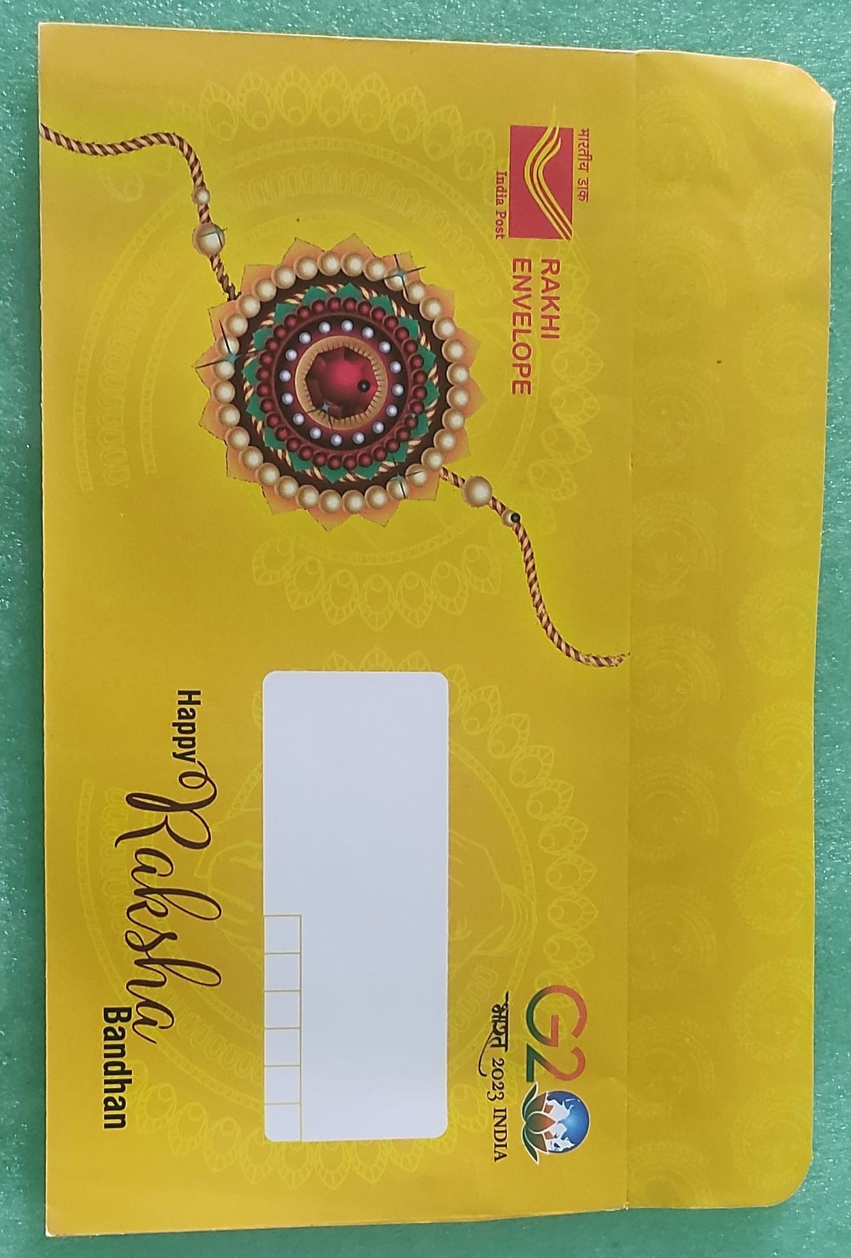 2000 water proof envelopes arrived at the post office on Rakshabandhan, logo of G20