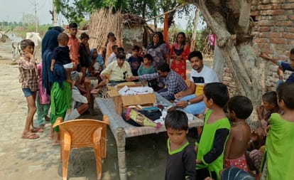 The water filled in the flood affected villages is now rotting