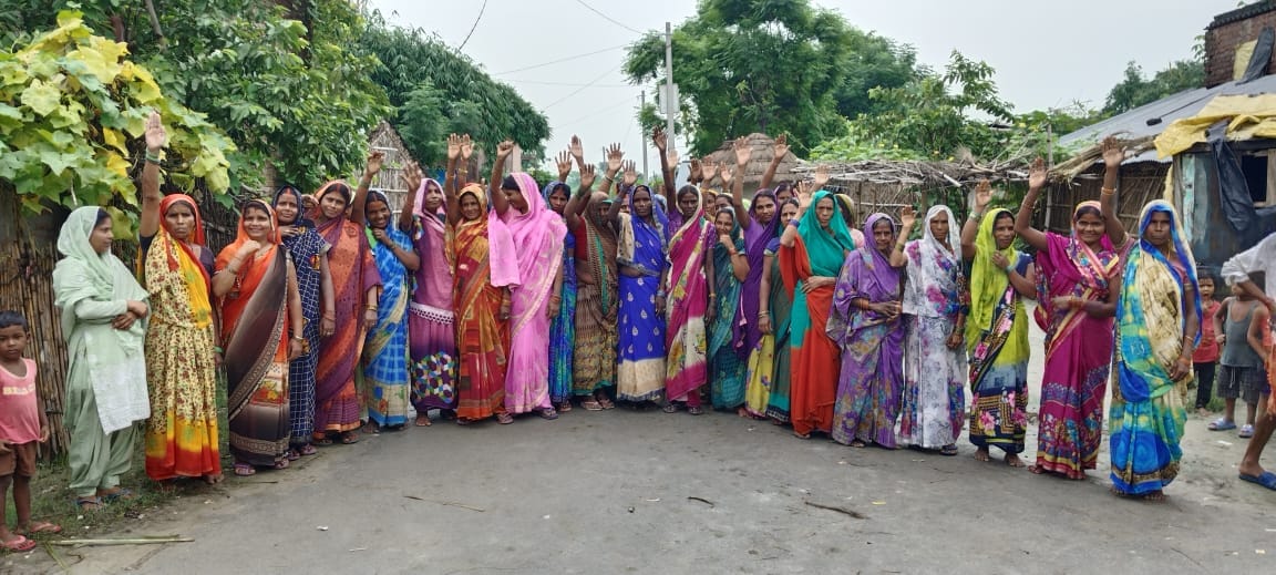 Women demonstrated for the demand of toilets
