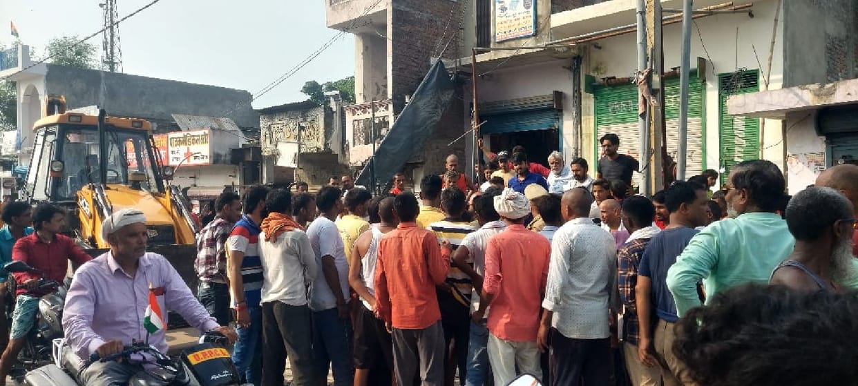 Bulldozer running on the encroachment of Mahsi Bazar and Raji Crossroads