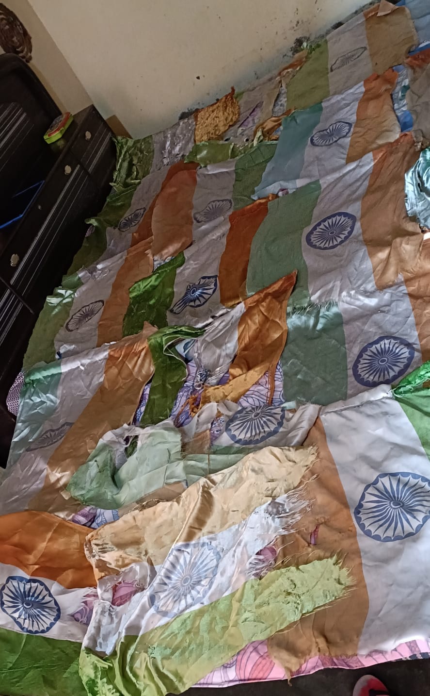 Respectfully lowered the old and dilapidated national flags