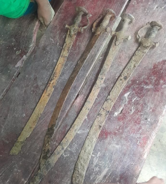 Six old swords found during excavation