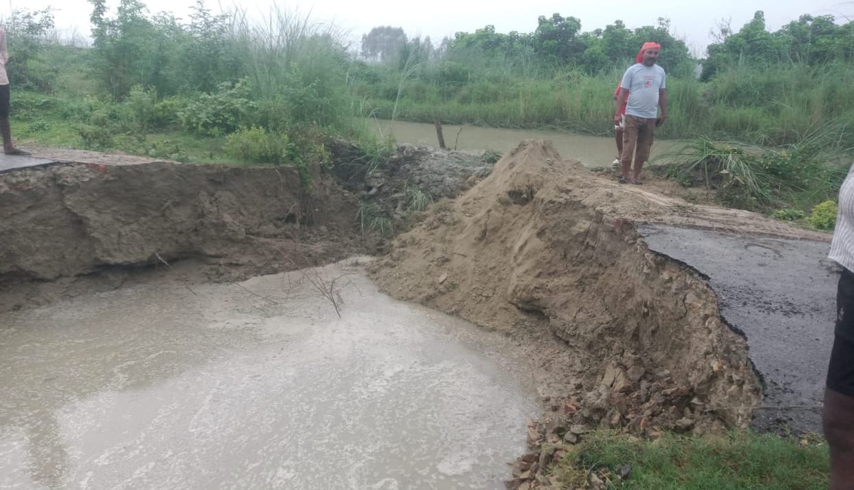 Canal cut, road washed away, 50 bighas of paddy crop submerged