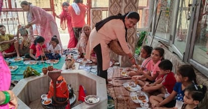 Havan and girl worship took place in Devi Mathia temple