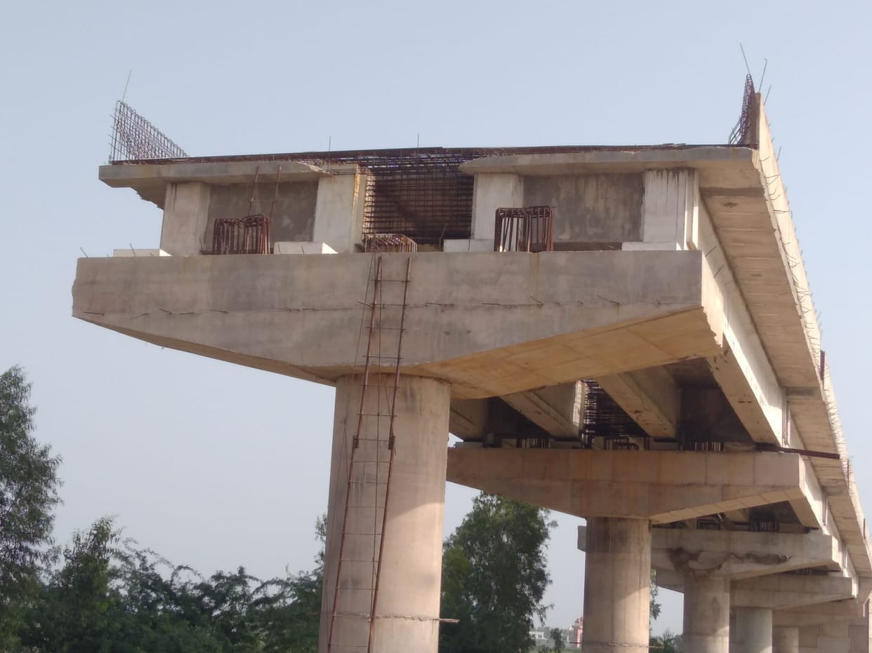 The construction of the top section of the railway overbridge on the Hansi-Maham railway line has been stuck in limbo for six months.